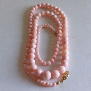 LUCORAL BABY PINK ANGEL SKIN CORAL  NECKLACE 24" LONG  SIGNED